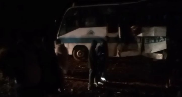 A wreckage of the Kenyatta University bus which collided with a truck in Maungu on the Nairobi-Mombasa highway on March 18, 2024 is seen at the accident scene.