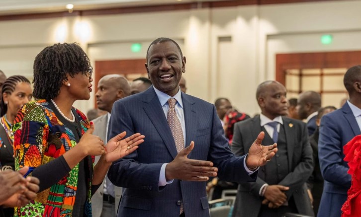 President William Ruto and Diaspora Affairs Principal Secretary Roseline Njogu attend a forum with Kenyans living in the United States in Atlanta, Georgia, on May 20, 2024