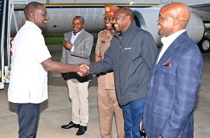 President William Ruto is received at JKIA by Head of Public Service Felix Koskei, as well as Interior CS Kithure Kindiki and his PS Raymond Omollo when he arrived back from the US on May 25, 2024