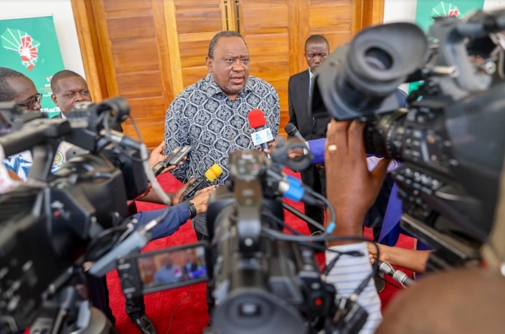 Kenya's former president Uhuru Kenyatta addressing the press after facilitating the EAC - led Nairobi Peace Process in DRC on May 7, 2023